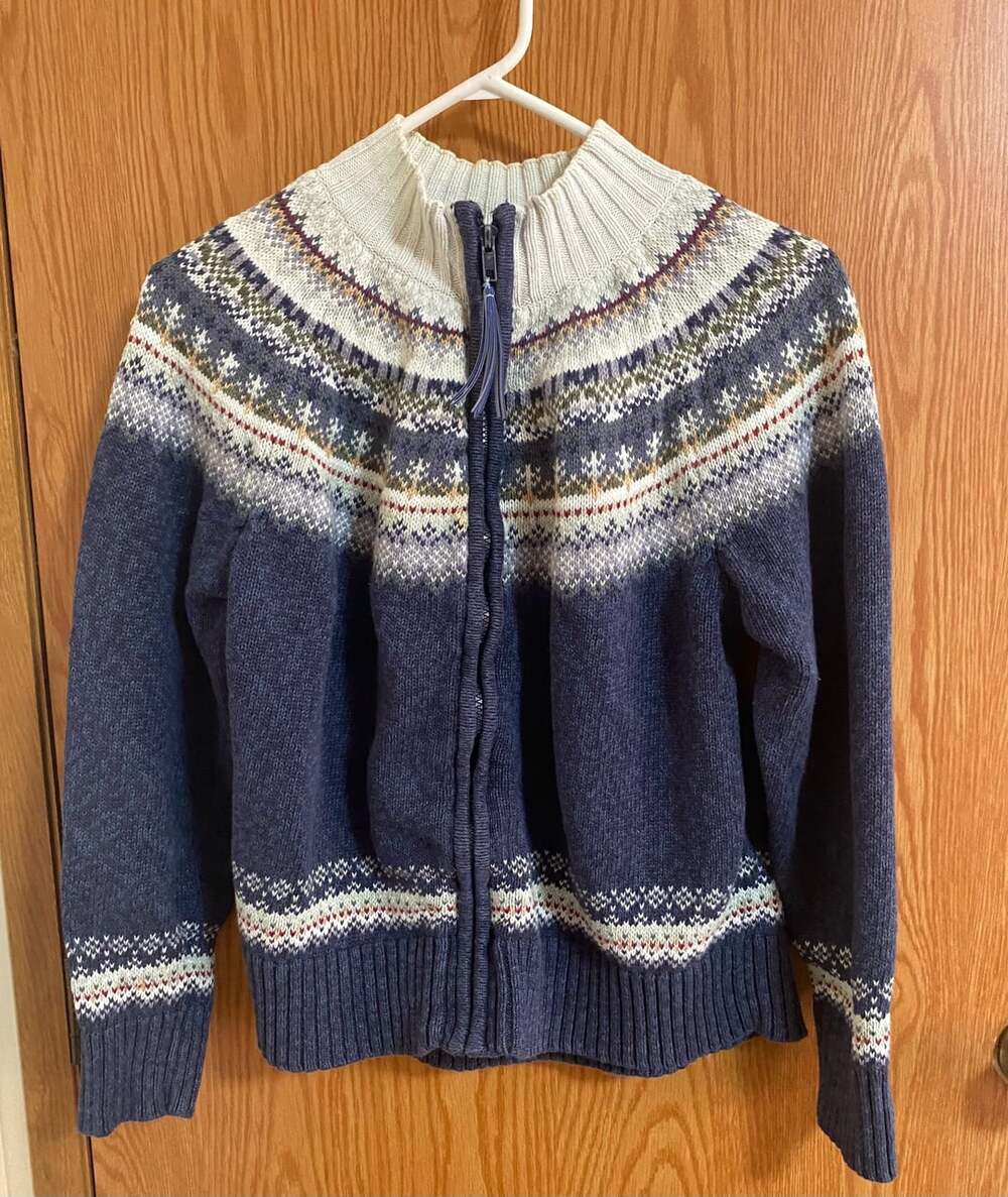 Tiara International Cardigan Sweater Size L Blue Fair Isle Zip